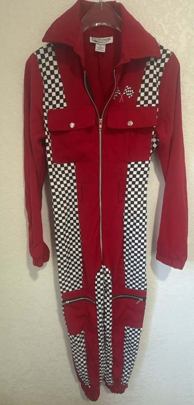 FunCostumes Racecar Driver Jumpsuit Size XL Red Checkerboard